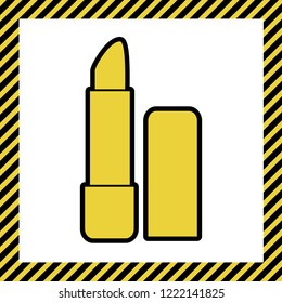 Pomade simple sign. Vector. Warm yellow icon with black contour in frame named as under construction at white background. Isolated.