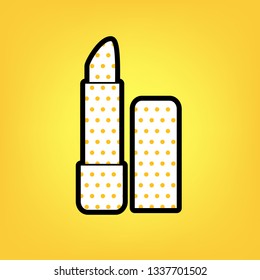 Pomade simple sign. Vector. Yellow polka dot white icon with black contour at warm yellow background.
