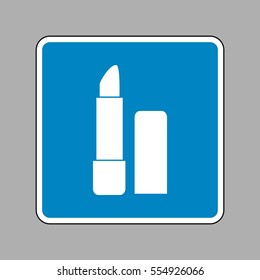 Pomade simple sign. White icon on blue sign as background.