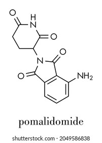 Pomalidomide multiple myeloma drug molecule. Related to thalidomide. Skeletal formula.