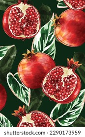 Pomegegranate Watercolor Parttern Vintage Fruit