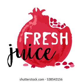 Pomegranade fruit label and sticker. Vector illustration in watercolor style, for graphic and web design