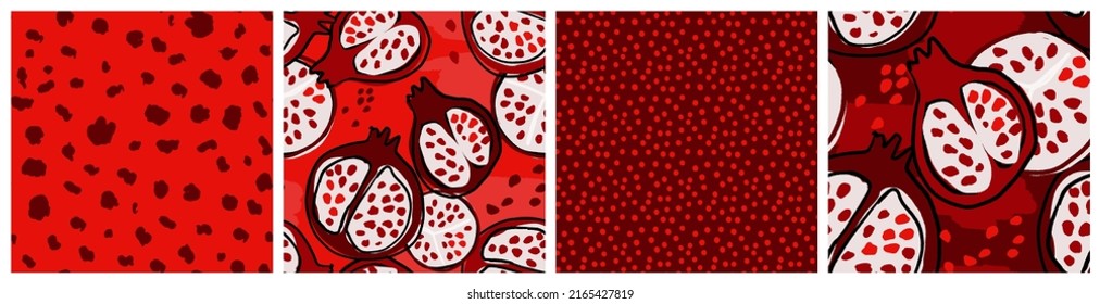 Patrón abstracto de granada sin fisuras. Coloridas cocinas de fondo textil o de embalaje de productos en tonos rojos, crimson y caoba.