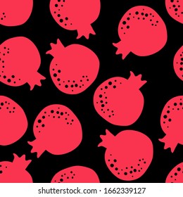 Pomegranate background. Fruit seamless pattern. Wallpaper art. Simple cute illustration in cartoon flat style. Vector design. 