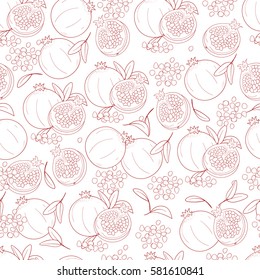 Pomegranate. Background, wallpaper, seamless. Plain. Sketch. Coloring.