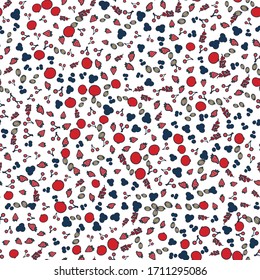 Pomegranate, berries, gooseberry and strawberry seamless pattern. Doodle hand drawn background for wrapping paper, wallpaper, textile etc. 