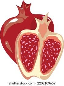 Pomegranate Cartoon Icon. Juicy Red Fruit Cut