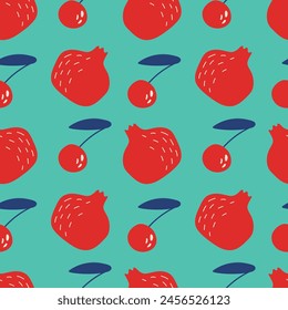 Pomegranate and cherry seamless pattern. Vector. For wrapping paper, clothes, cover, case