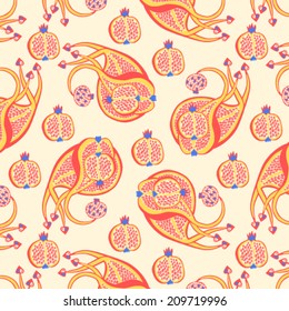 Pomegranate colorful seamless pattern Seamless pattern can be applied on different surfaces such as wallpaper, web page background, clothes and other fabrics, phone or tablet cases