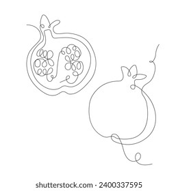 Granatapfel im Stilstil der kontinuierlichen Linien. Pomegranate minimalistische schwarze lineare Skizze einzeln auf weißem Hintergrund. Vektorgrafik