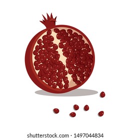 Pomegranate cut with grains, isolated on a white background. Vector graphics