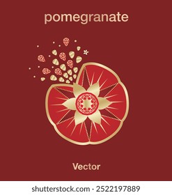 pomegranate design flower floral fruit art design emblem illustration beauty red leaf ornament abstract element vector