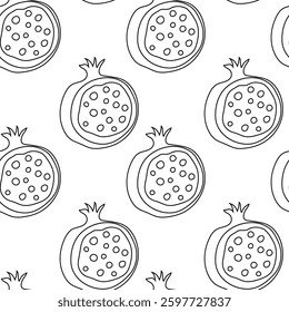 Pomegranate design pattern featuring outlined fruit on a white background