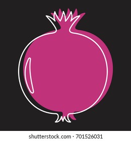Pomegranate in doodle style icons vector illustration for design and web isolated on black background. Pomegranate vector object for labels and logo