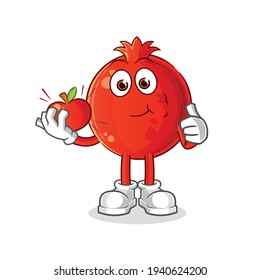 pomegranate eating an apple illustration. character vector
