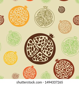 pomegranate flat pattern of pomegranates on a beige background colored flat shapes and contour