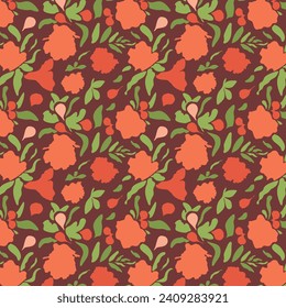 Pomegranate flowers pattern. Abstract modern flowers, buds and leaves of pomegranate. For textiles, textiles, wallpaper