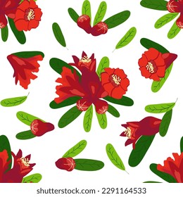 Pomegranate flowers Seamless pattern. Bright leaves and flowers. Shana Tova seamless pattern. Jewish New Year with Rosh Hashanah, Yalda