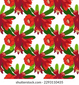 Pomegranate flowers Seamless pattern. Bright leaves and flowers. Shana Tova seamless pattern. Jewish New Year with Rosh Hashanah, Yalda