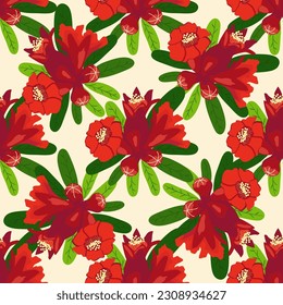 Pomegranate flowers Seamless pattern. Bright leaves and flowers. Shana Tova seamless pattern. Jewish New Year with Rosh Hashanah, Yalda
