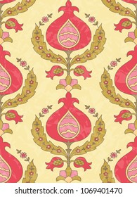 Pomegranate and flowers vintage seamless pattern