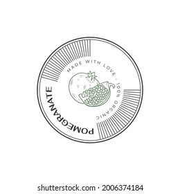 Pomegranate food logo template. Hand drawn illustrations for for restaurant, bar, vegan, healthy and organic food, market, farmers market, cooking school, food truck, delivery service.
