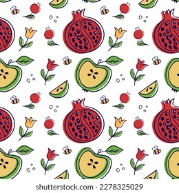 Granatapfelfrüchte und Apfel. Nahtloses Muster. Kann verwendet werden, um Web-Hintergrund, Textilien, Packpapier zu füllen. Vektorgrafik