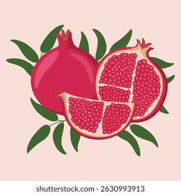 Pomegranate fruit artwork. Fresh food artwork for for t shirt. . Summer Organic food poster design. Fresh pomegranate fruit print.	
