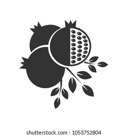 Pomegranate fruit black and white. Vector illustration.