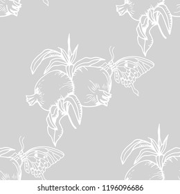 pomegranate fruit butterfly seamless pattern