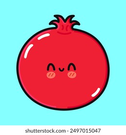 Pomegranate fruit character. Vector hand drawn cartoon kawaii character illustration icon. Isolated on blue background. Pomegranate fruit character concept