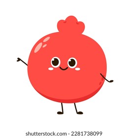 Pomegranate fruit in continuous cartoon vector style. Pomegranate contour with color. Flat isolated illustration. Pomegranate fruit mascot.