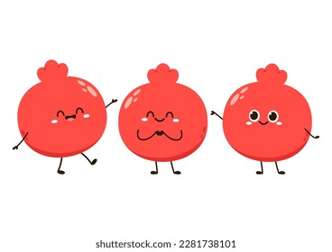 Pomegranate fruit in continuous cartoon vector style. Pomegranate contour with color. Flat isolated illustration. Pomegranate fruit mascot.