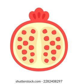 Pomegranate fruit in continuous cartoon vector style. Pomegranate contour with color. Flat isolated illustration.