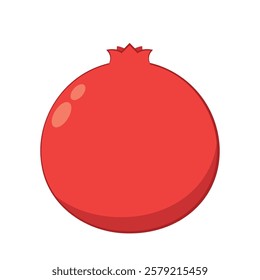 Pomegranate fruit in continuous cartoon vector style. Pomegranate contour with color. Flat isolated illustration.