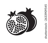 Pomegranate fruit cut in half flat vector icon for food apps and websites. Vector black silhouette. with white background
