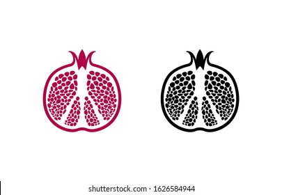 Pomegranate fruit cut in half flat vector icon for food apps and websites