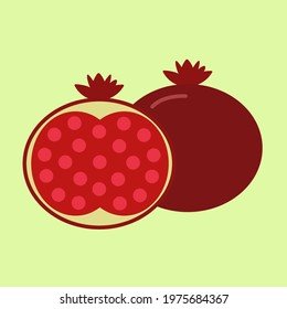 Pomegranate fruit cut in half flat vector color icon for food apps and websites