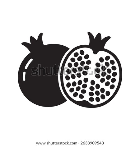 Pomegranate fruit cut in half flat vector icon for food apps and websites. Vector black silhouette. with white background
