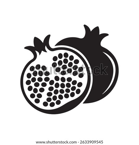 Pomegranate fruit cut in half flat vector icon for food apps and websites. Vector black silhouette. with white background
