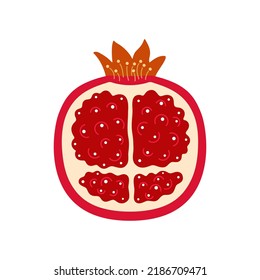 Pomegranate fruit cut half slice juicy art vegetarian food icon logo vector illustration.