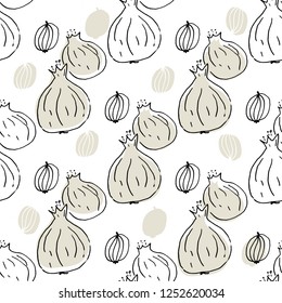 pomegranate fruit drawing vector seamless pattern