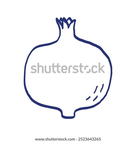 Pomegranate fruit. Hand drawn sketch. Blue pen or marker drawing. Primitive kids picture. Vector illustration