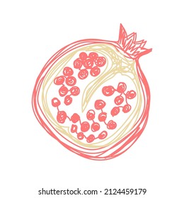 Fruta granada. Ilustración vectorial dibujada a mano. Dibujo de doodle con lápiz o marcador