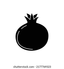 Icono de fruta granada en glifo plano negro, estilo relleno aislado en fondo blanco