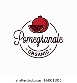 Pomegranate fruit logo. Round linear logo of pomegranate slice on white  background