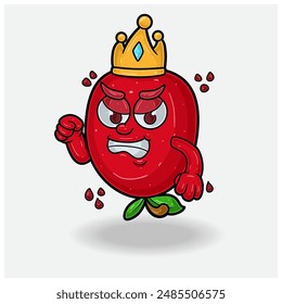 Pomegranate fruit Mascot Character Cartoon With Angry expression. For brand, label, packaging and product. Vector Illustration
