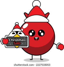 Granatobst-Maskottchen-Vektorkariktorfigur mit einem Santamütze und einer Weihnachtsverkaufspappe