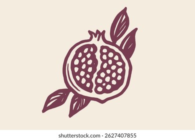 Pomegranate fruit naive hand sketch purple flat style	