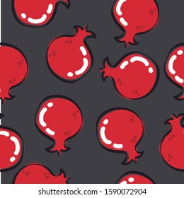 Pomegranate fruit pattern. Repeated image of fruit made in a loose line. Editable vector.